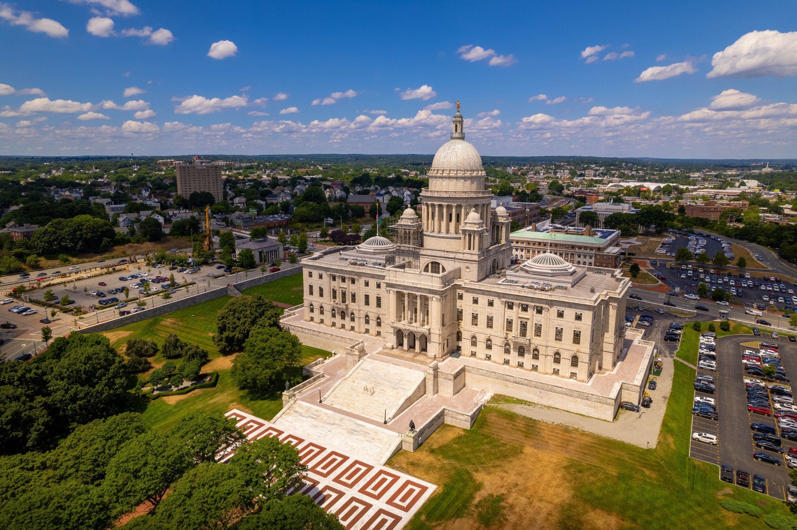 An aerial view of Rhode Island State House in Providence, USA