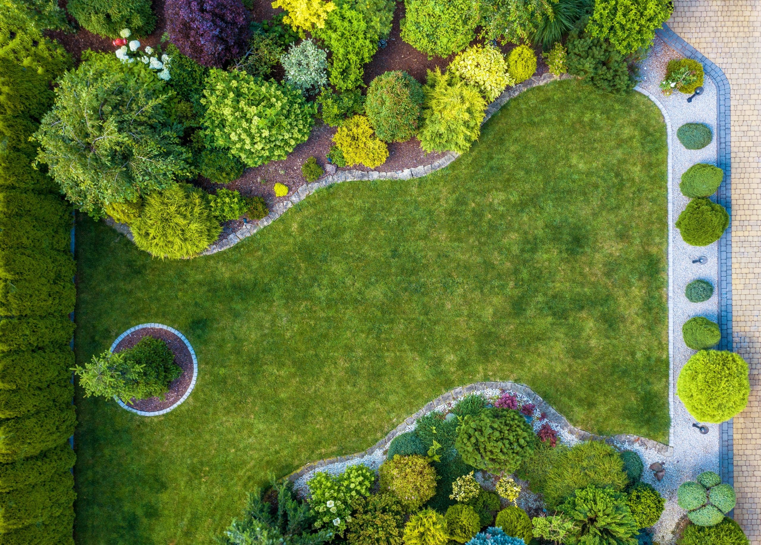 Beautiful Residential Mature Garden Aerial Top View Landscaping Industry Theme in East Greenwich